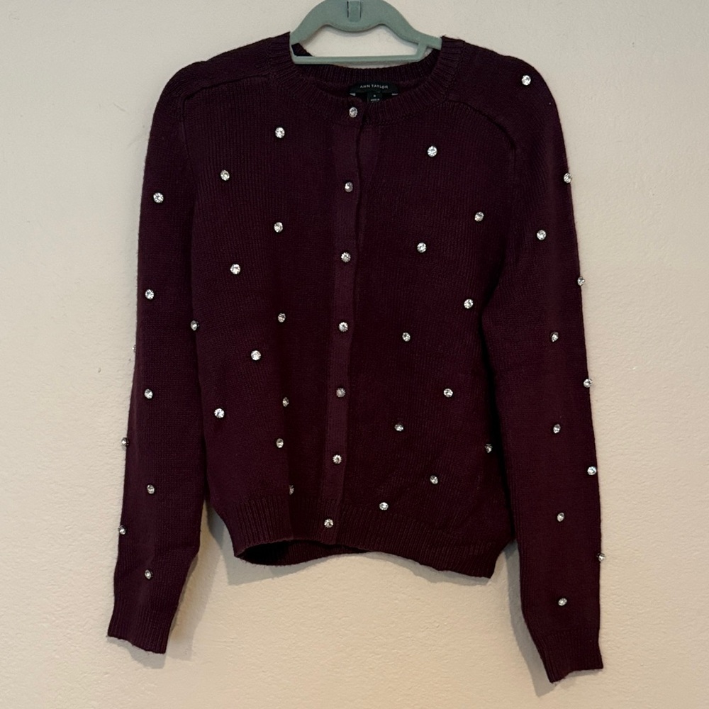 Ann Taylor Burgundy Sweater with Embellishments